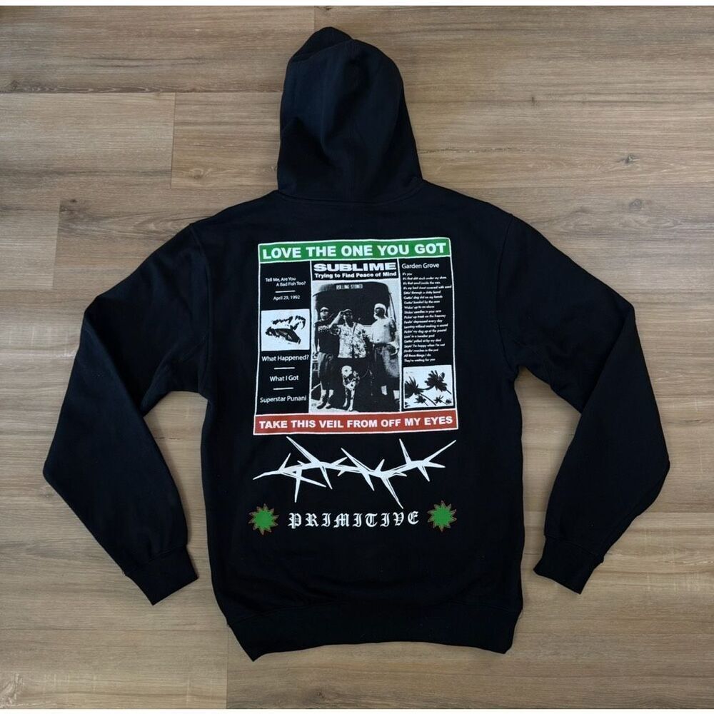 Primitive X Sublime Zine Track List Black Hoodie Size S M L Official Merch New